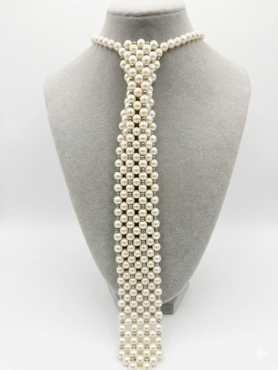Corbata Perla Bordada